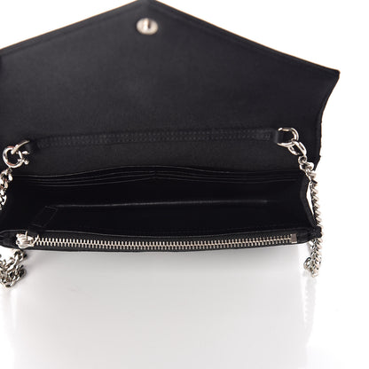 Saint Laurent Satin Chevron Monogram Envelope Chain Wallet Black 5 of 9