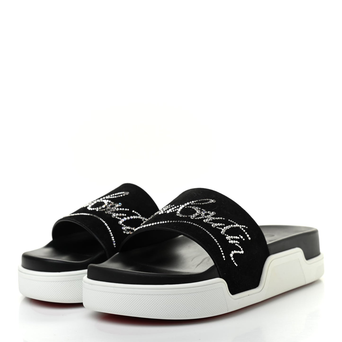 Veau Velours Strass Dear Pool Flat Platform Slide Sandal 38.5 Black