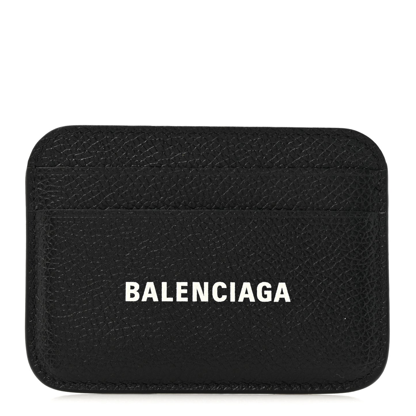 Grained Calfskin Logo Cash Rounded Card Holder Black White