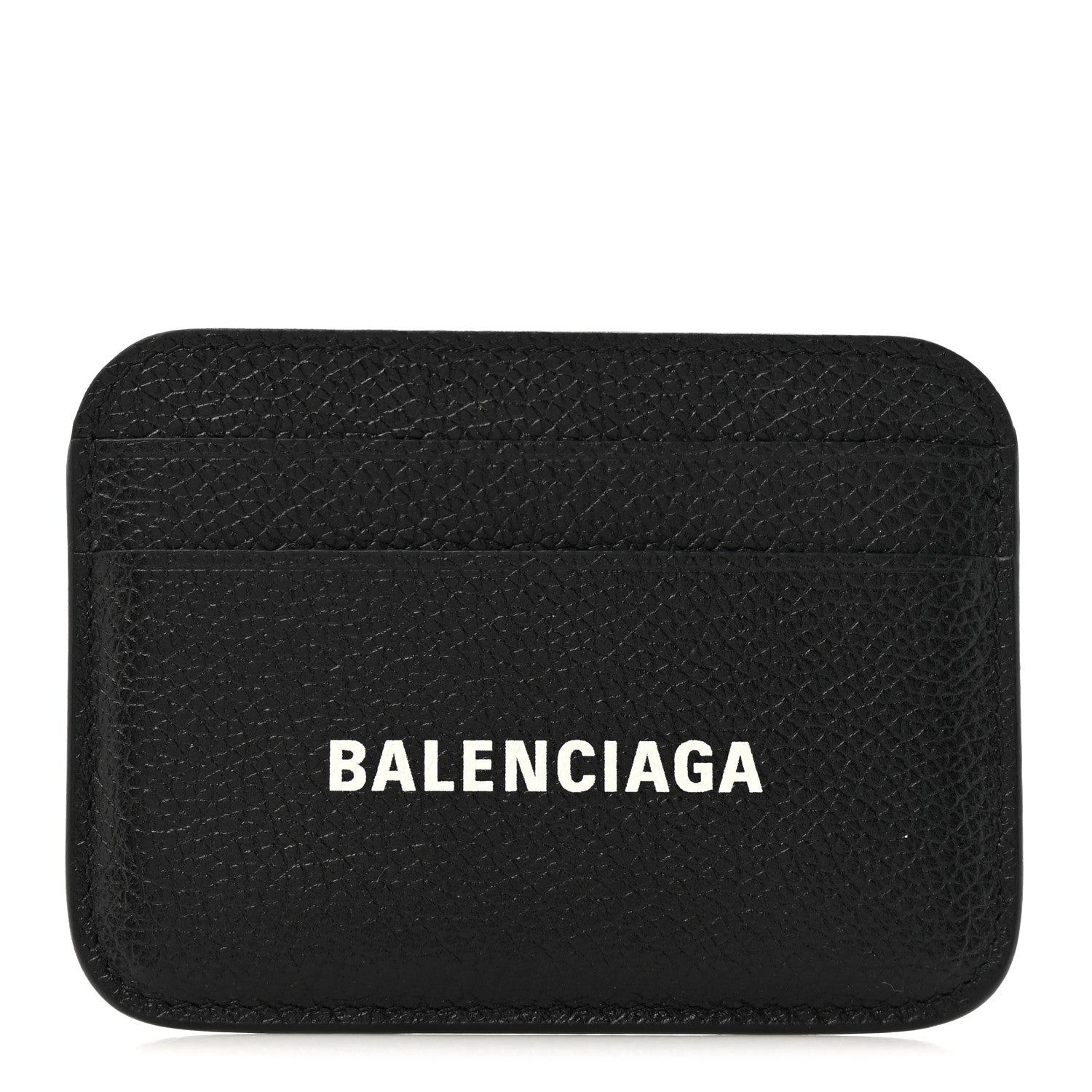 Balenciaga Grained Calfskin Logo Cash Rounded Card Holder Black White 1 of 9
