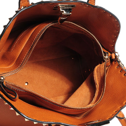 Valentino Garavani Grained Calfskin Rockstud Dome Satchel Brown 5 of 7