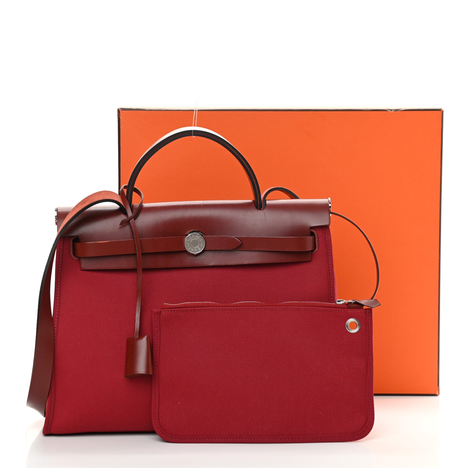 Hermes Military Toile Vache Hunter Herbag Zip 31 PM Rouge Grenat 15 of 15