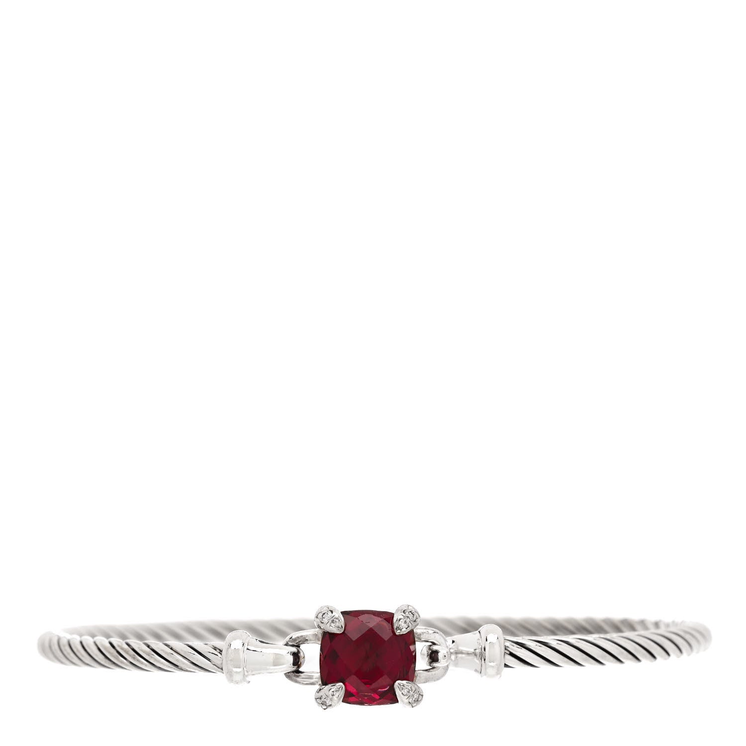 David Yurman Sterling Silver Rhodolite Garnet Diamond 8mm Chatelaine Bracelet 1 of 5