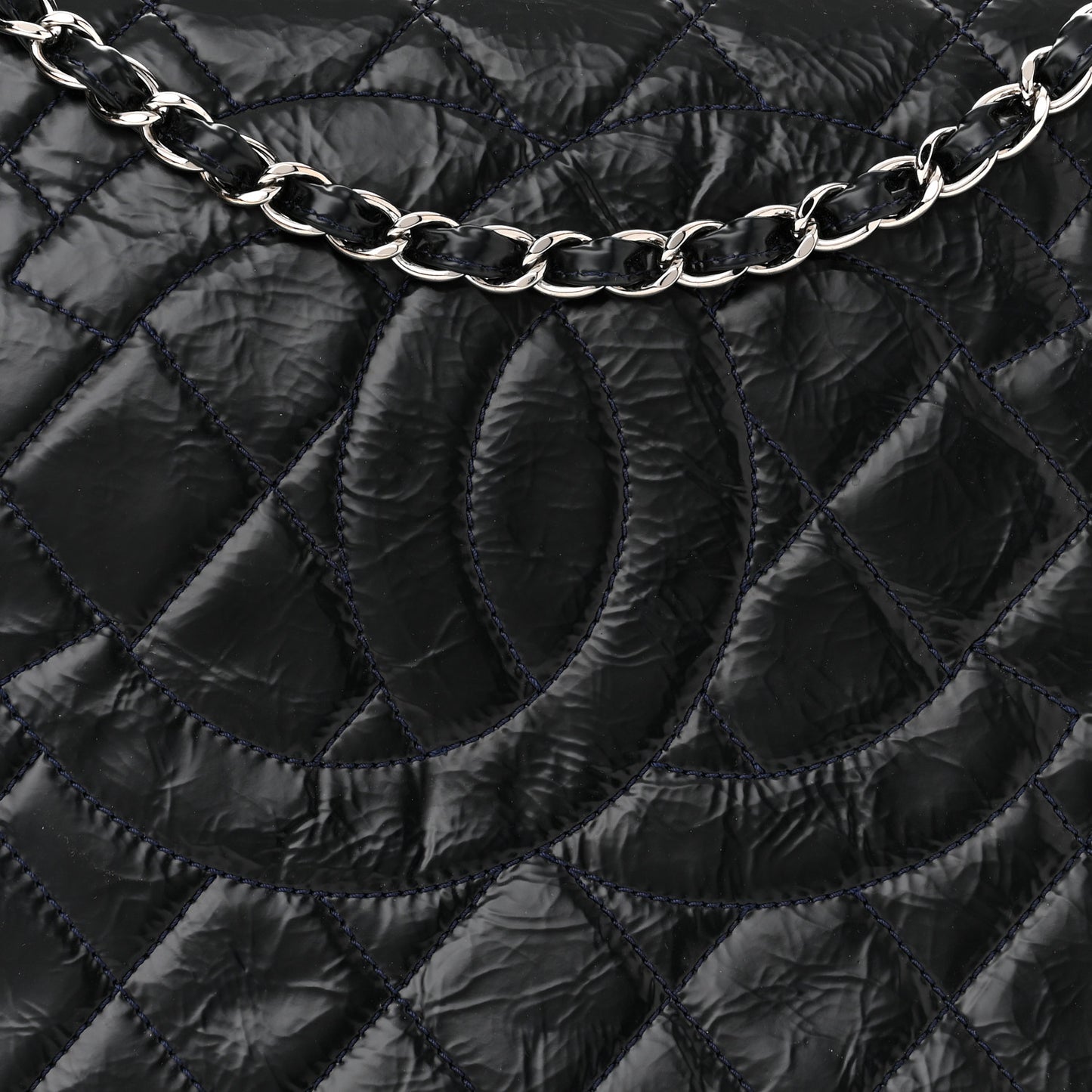 Glazed Calfskin Quilted CC XL Single Flap Navy