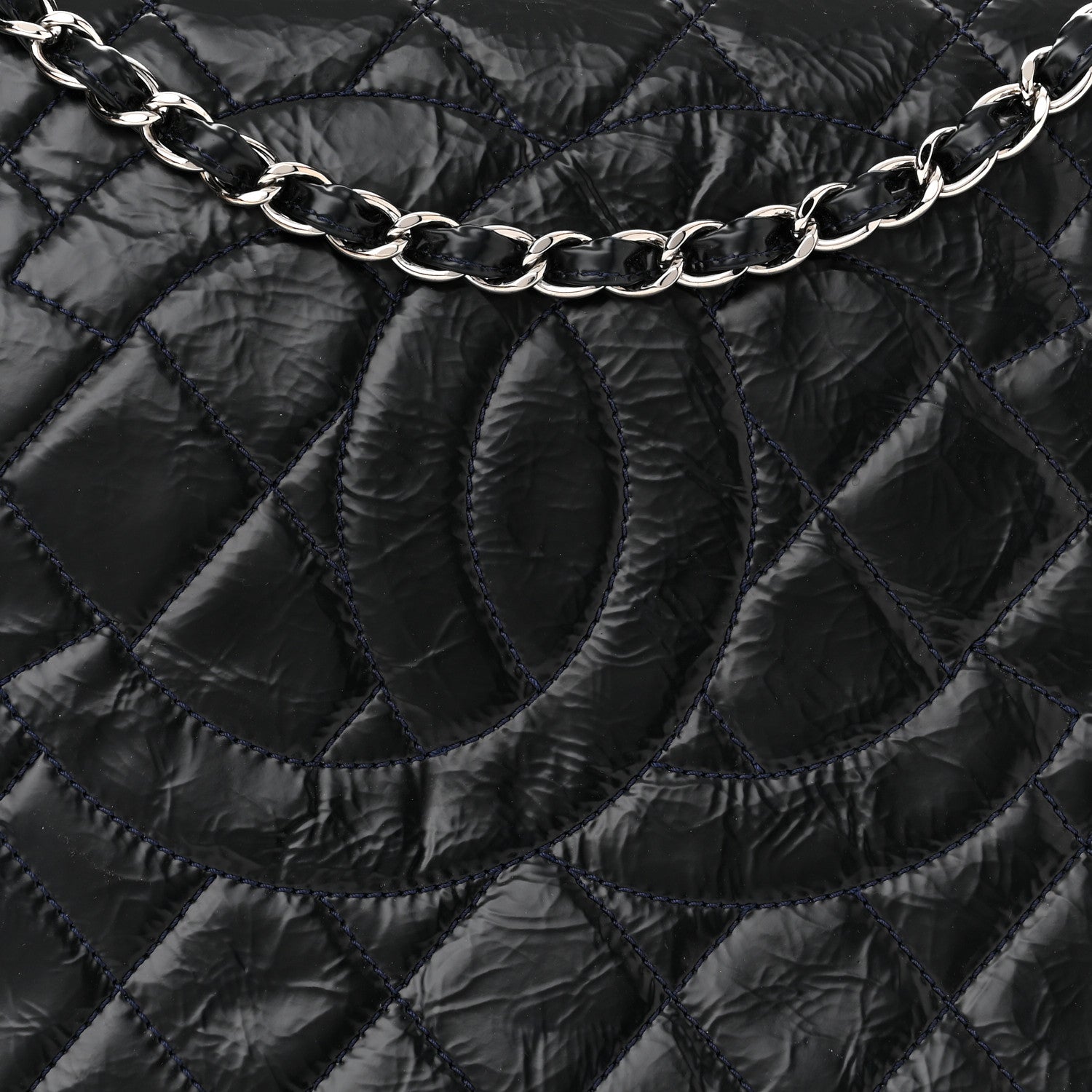 Chanel Glazed Calfskin Quilted CC XL Single Flap Navy 7 of 9