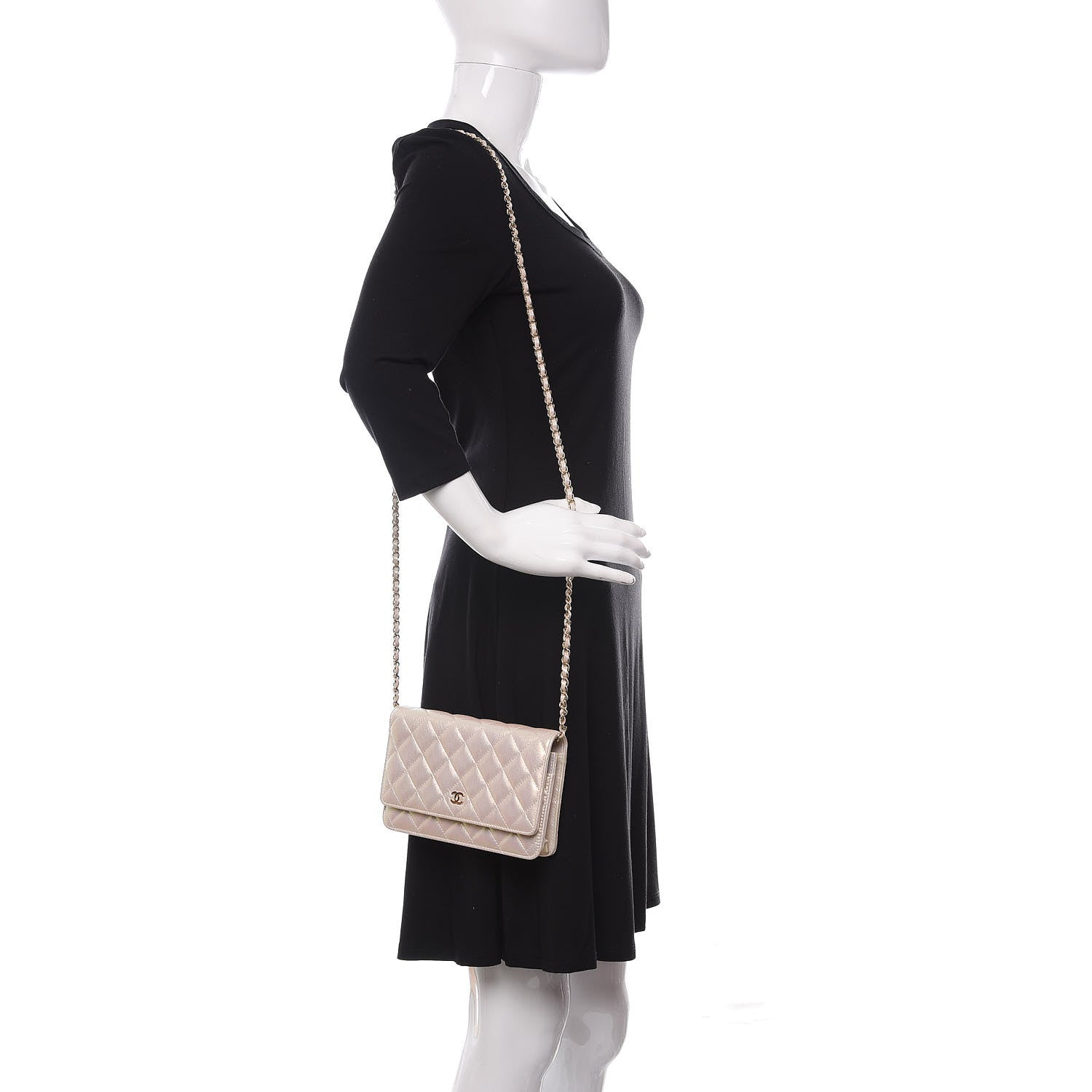 Chanel Iridescent Lambskin Quilted Wallet On Chain WOC Ivory 2 of 12