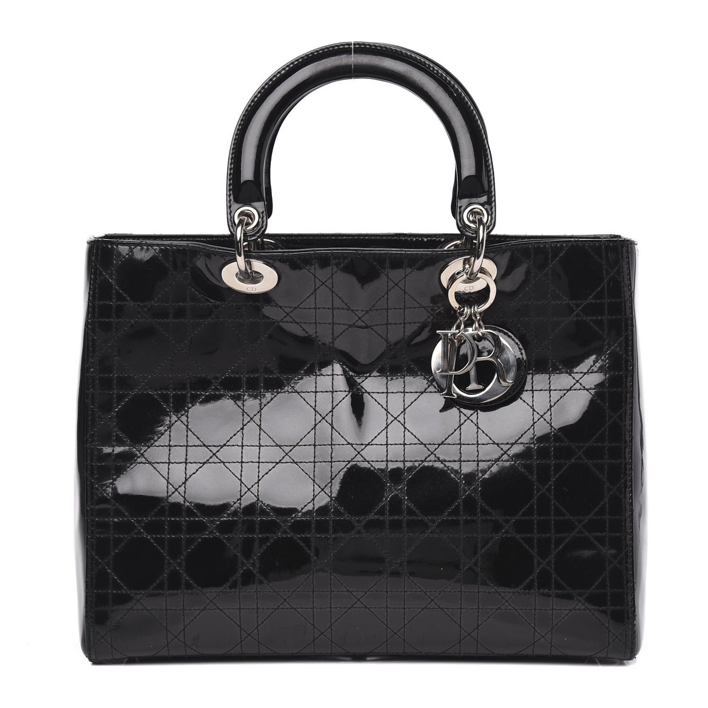 Patent Cannage Stitched Large Lady Dior Black