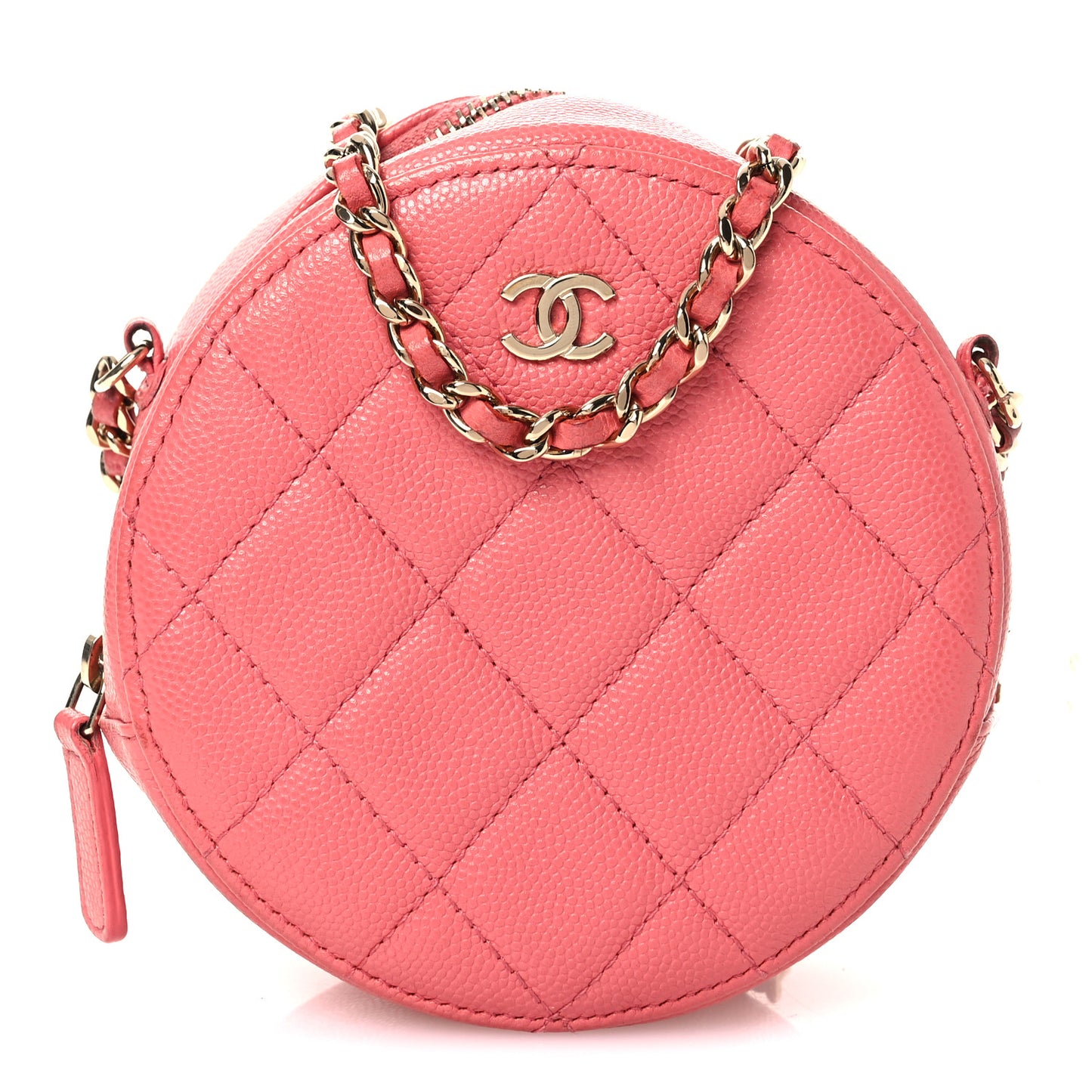 Caviar Quilted Round Clutch With Chain Pink
