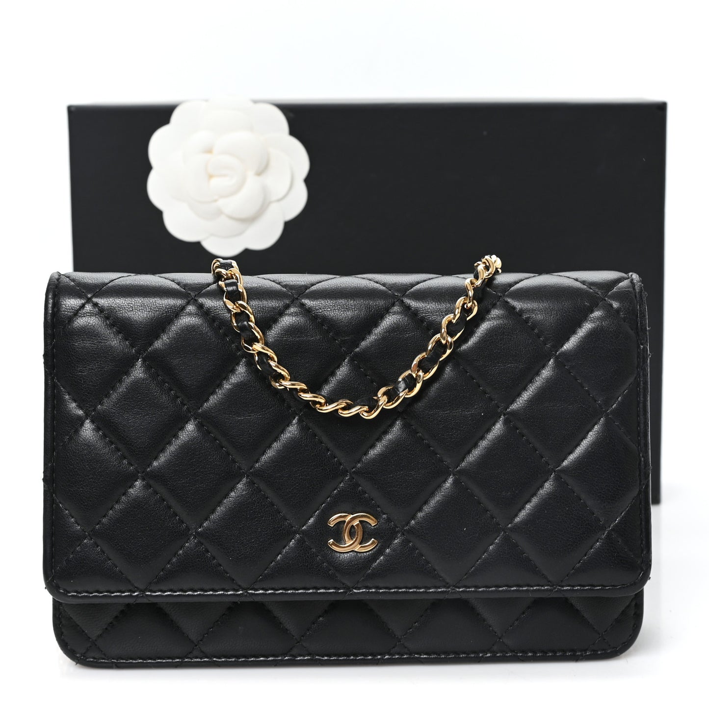 Lambskin Quilted Wallet On Chain WOC Black Black