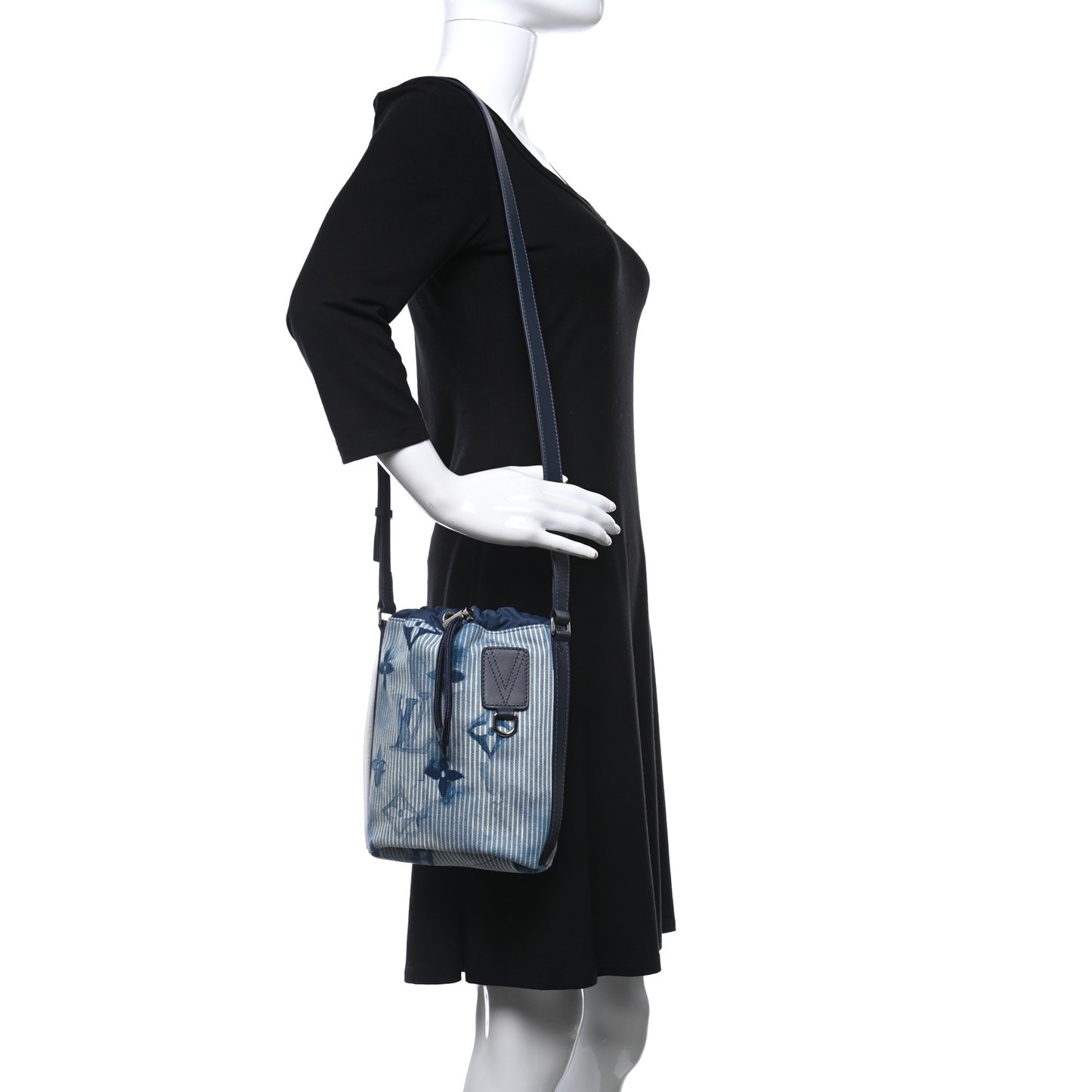 Hickory Stripes Denim Monogram Watercolor Sac Marin BB Blue