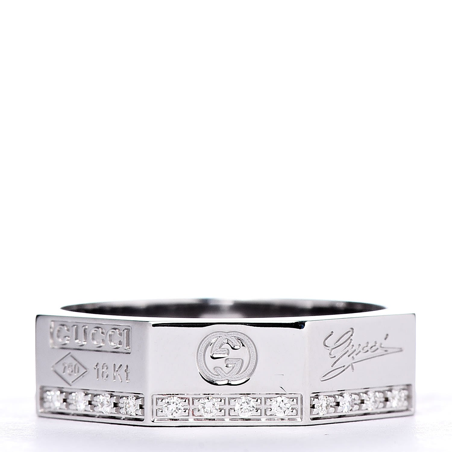 Gucci 18K White Gold Diamond Octagon Logo Band Ring 49 5 3 of 6