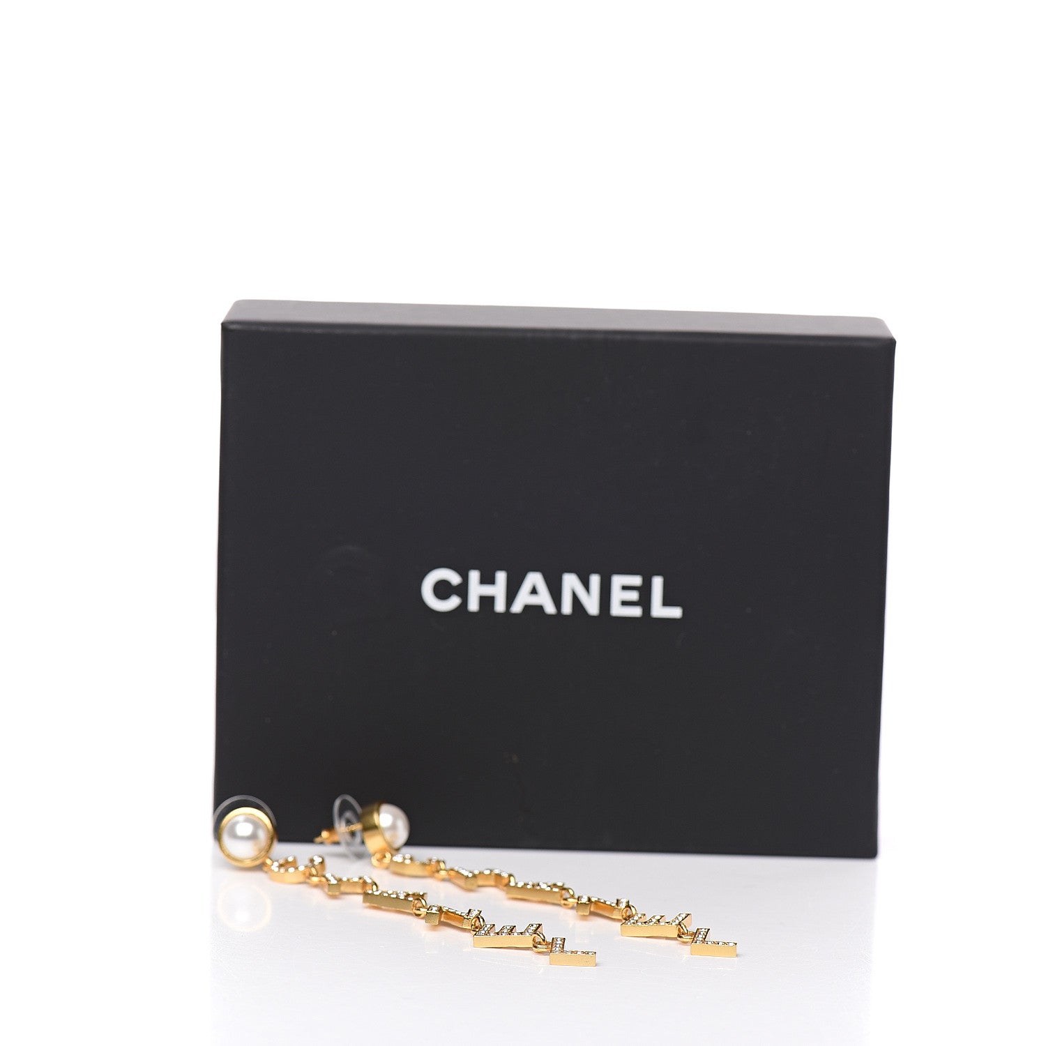 Chanel Crystal Pearl 90’s Icon Drop Letter Earrings Gold 5 of 5