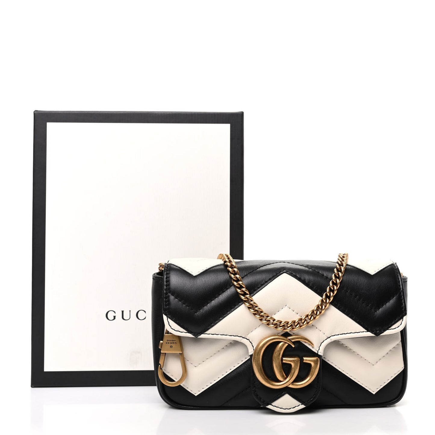 Calfskin Matelasse Super Mini GG Marmont Shoulder Bag Black White