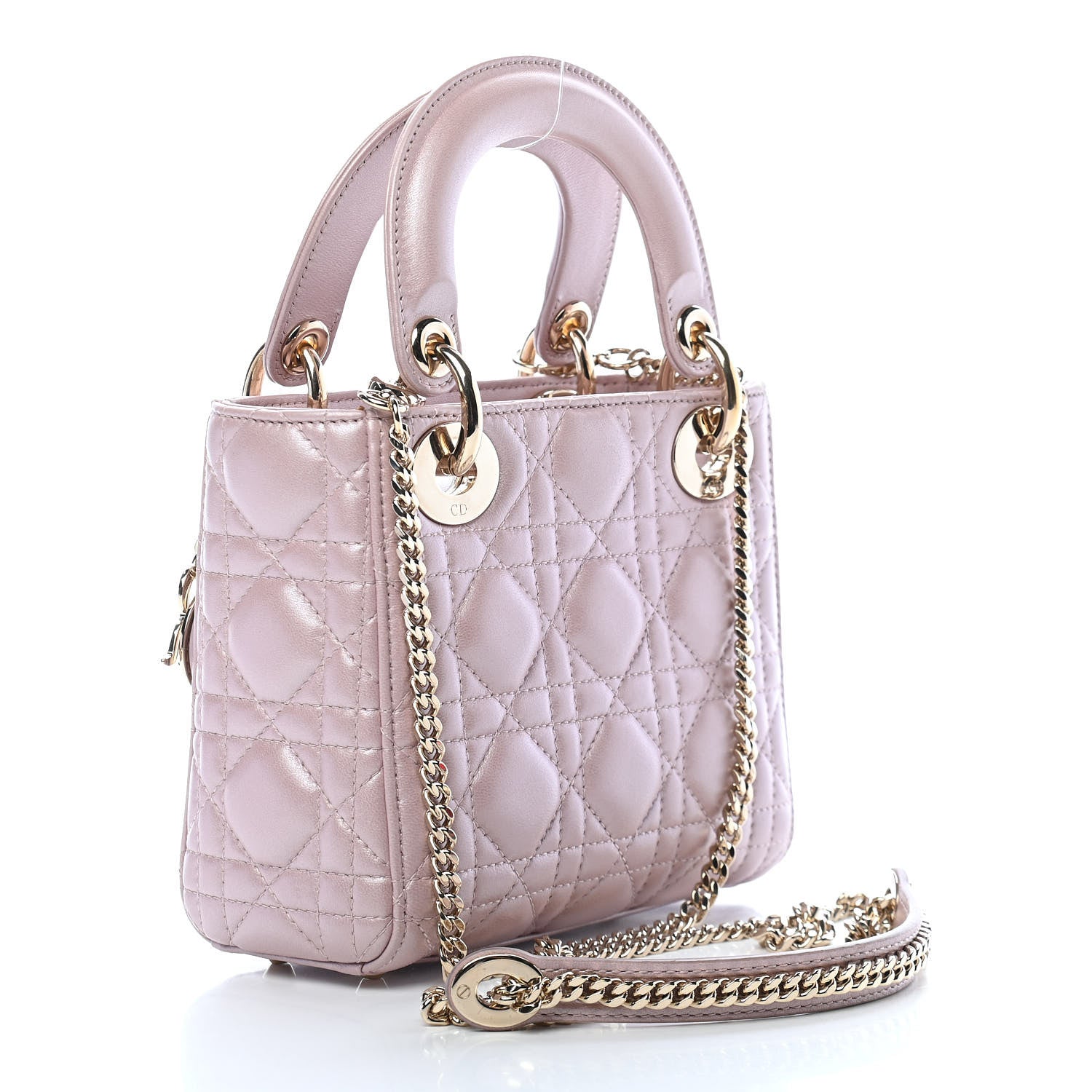 Christian Dior Metallic Lambskin Cannage Mini Lady Dior Lotus 3 of 9