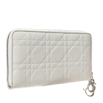 Christian Dior Lambskin Cannage Lady Dior Zip Wallet White 3 of 11