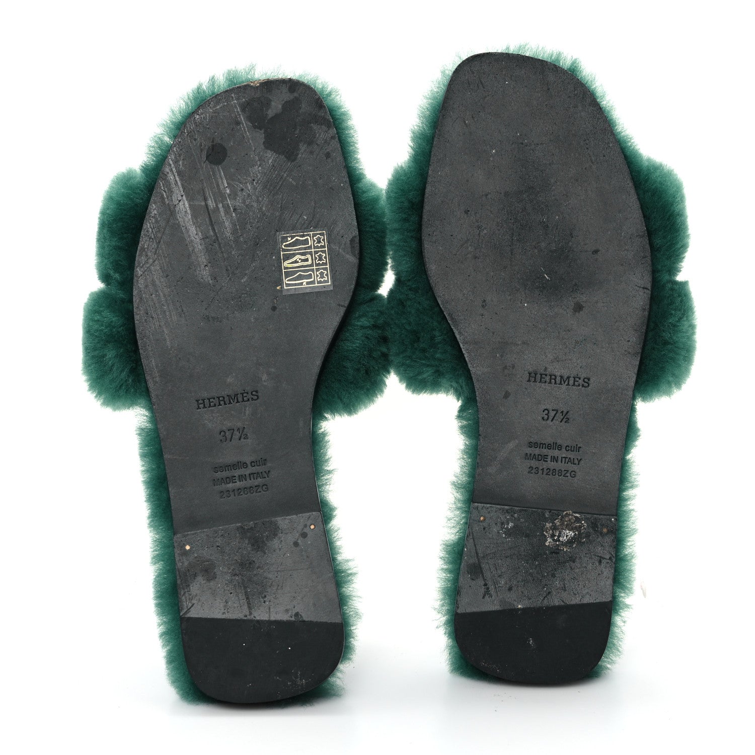 Hermes Woolskin Oran Sandals 37.5 Vert Anglais 6 of 9