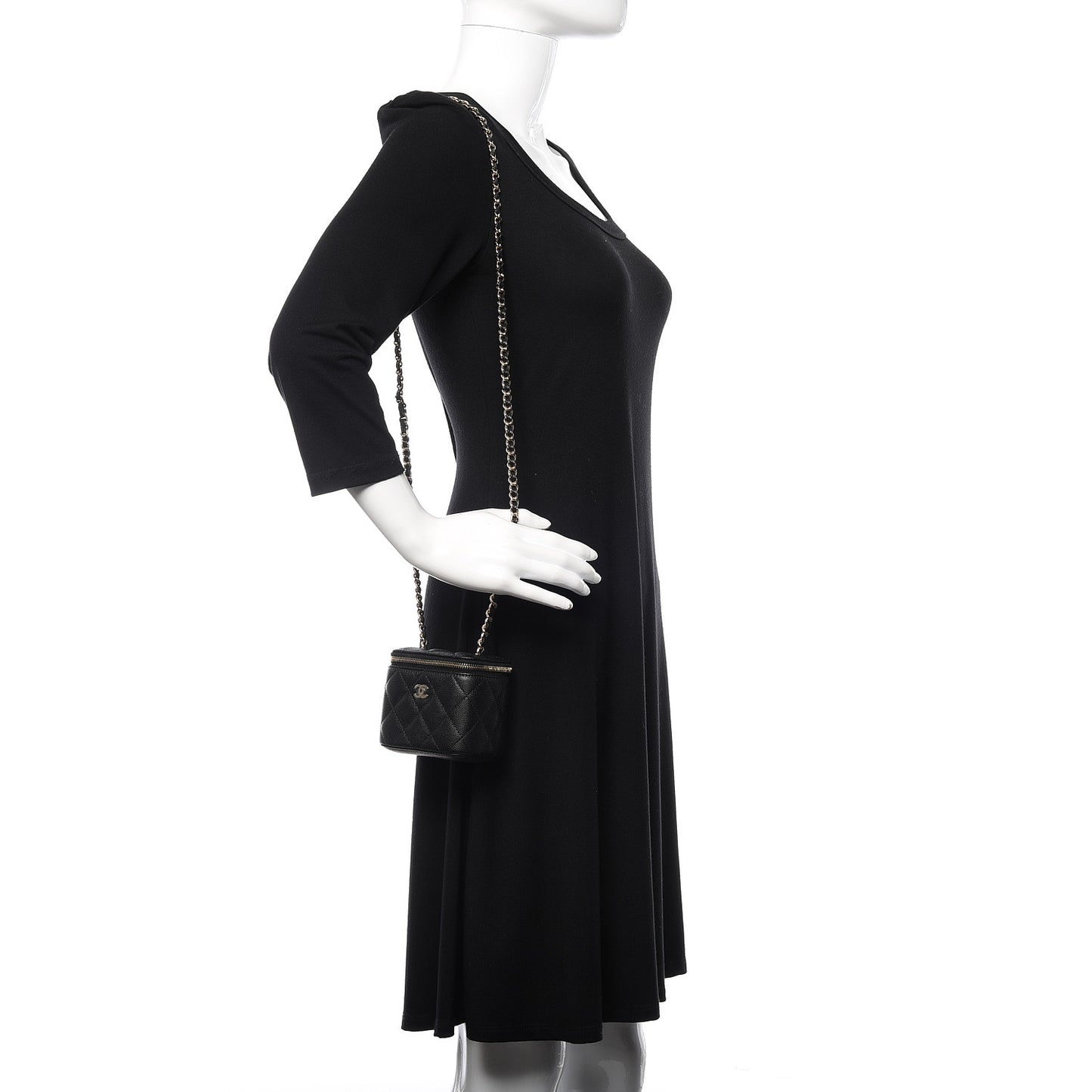 Caviar Quilted Mini Vanity Case With Chain Black