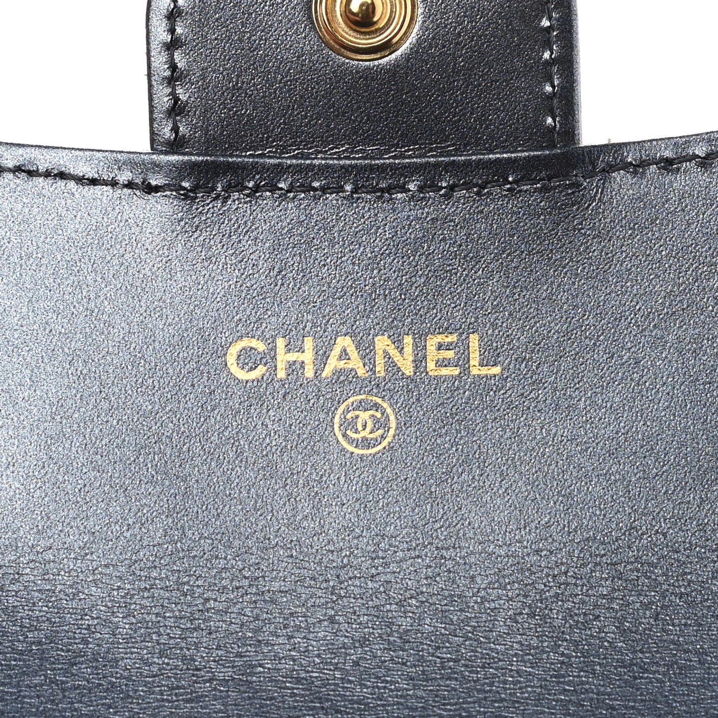 Metallic Lambskin Quilted Flap Card Holder Wallet Dark Blue