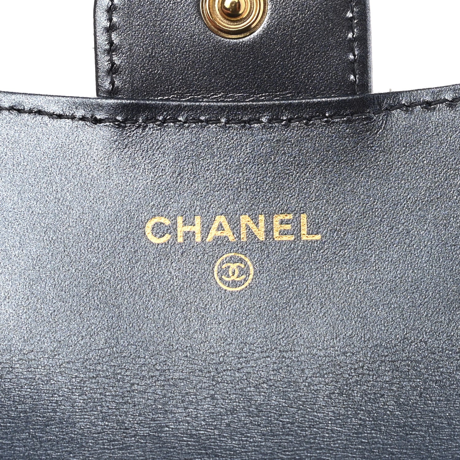 Chanel Metallic Lambskin Quilted Flap Card Holder Wallet Dark Blue 6 of 9