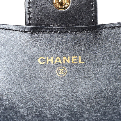 Chanel Metallic Lambskin Quilted Flap Card Holder Wallet Dark Blue 6 of 9