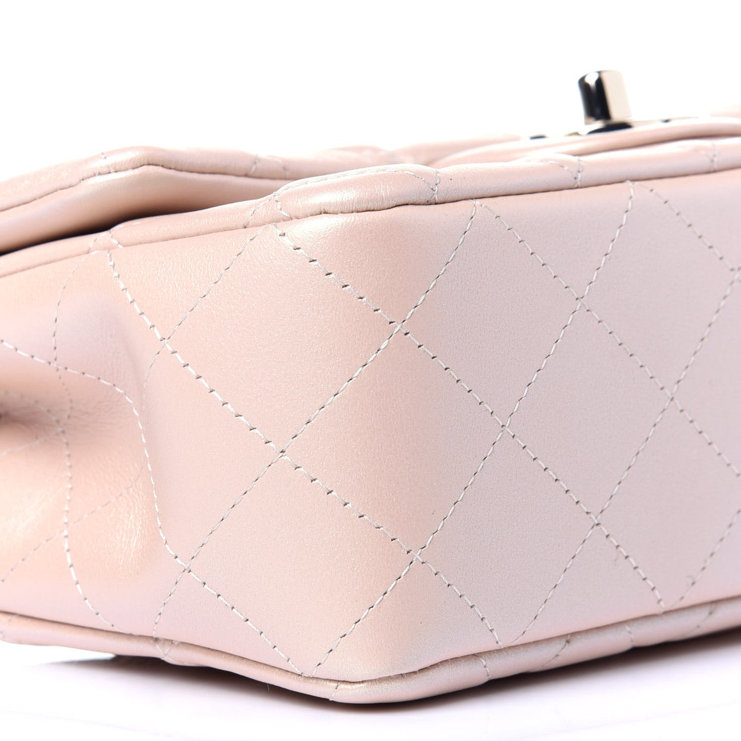 Iridescent Calfskin Quilted Mini Rectangular Flap Beige