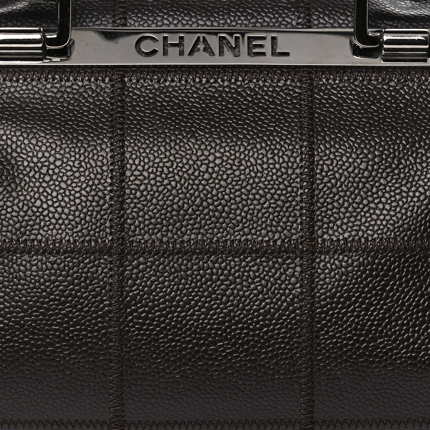 Caviar Square Stitched Tote Dark Brown