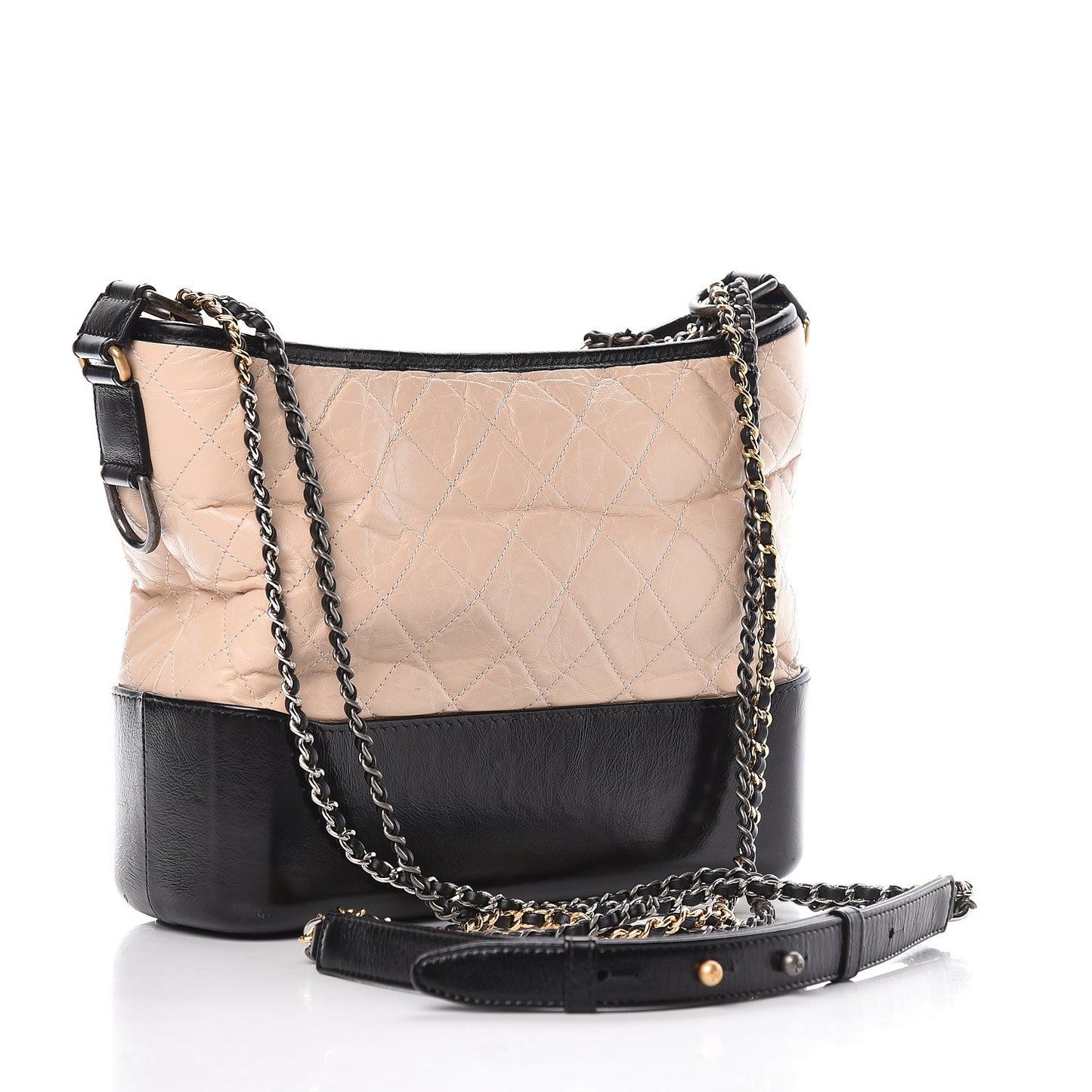 Aged Calfskin Quilted Medium Gabrielle Hobo Beige Black