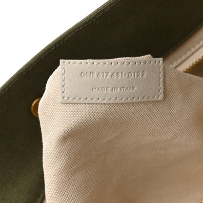 Saint Laurent Linen Calfskin Small Rive Gauche Tote Military Green Blanc Vintage 7 of 10