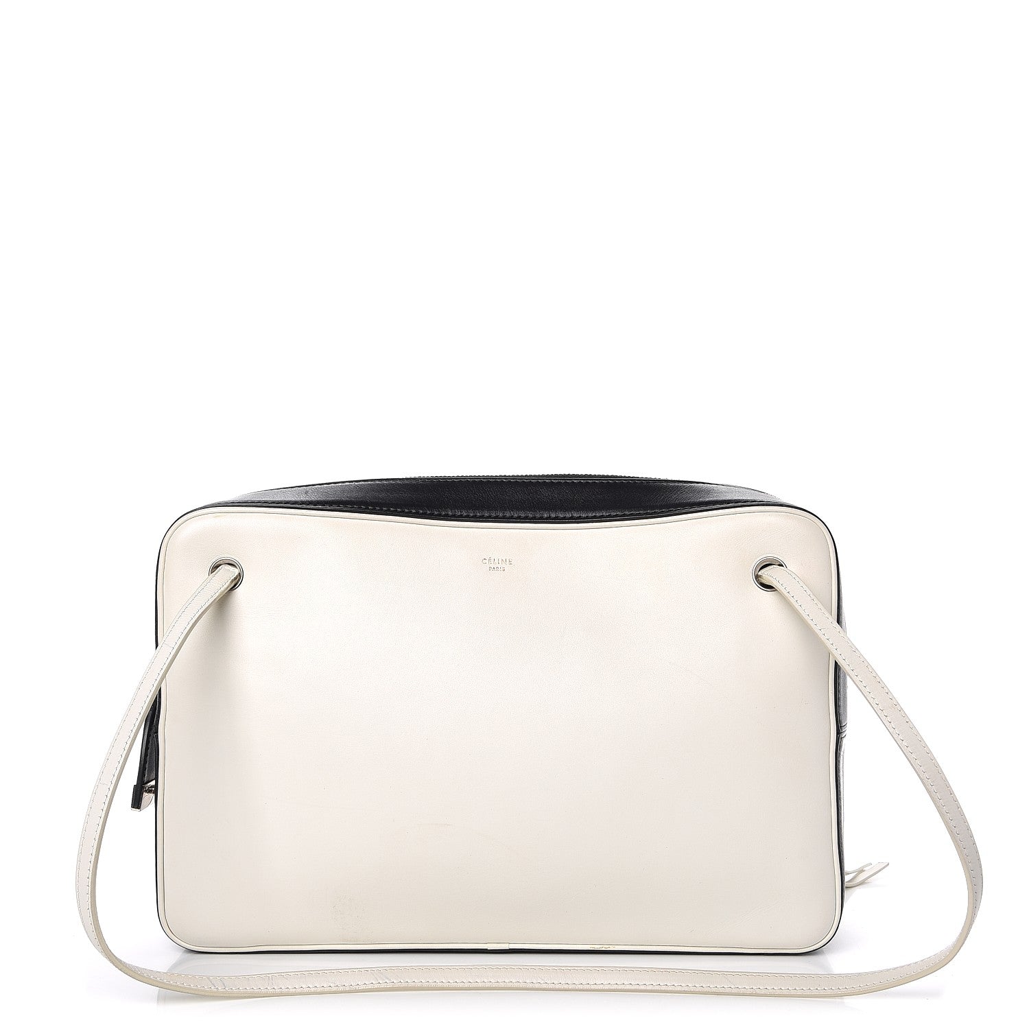 Celine Nappa Calfskin Bicolor Medium Side Lock Shoulder Bag White 1 of 12