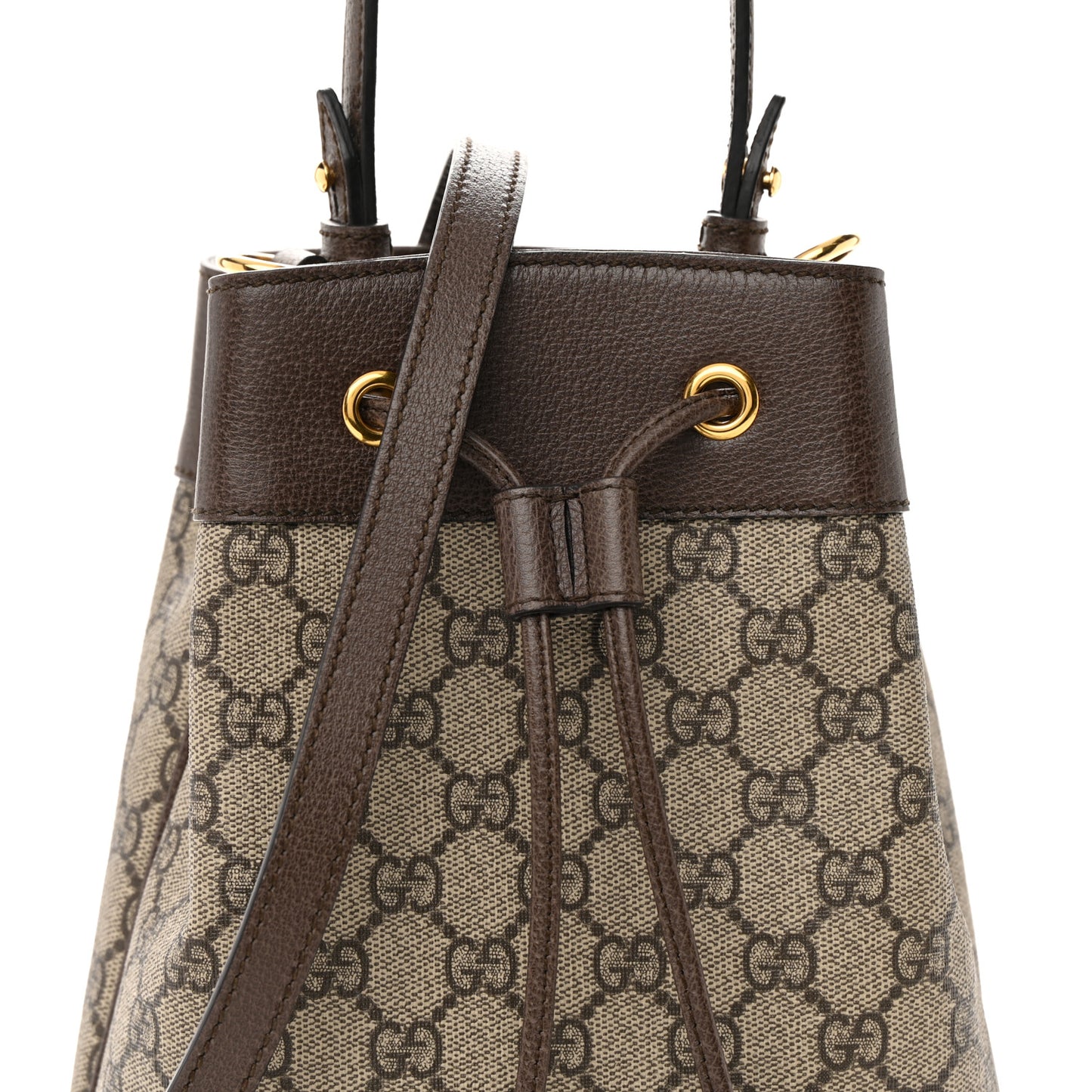 GG Supreme Monogram Web Small Ophidia Bucket Bag Brown