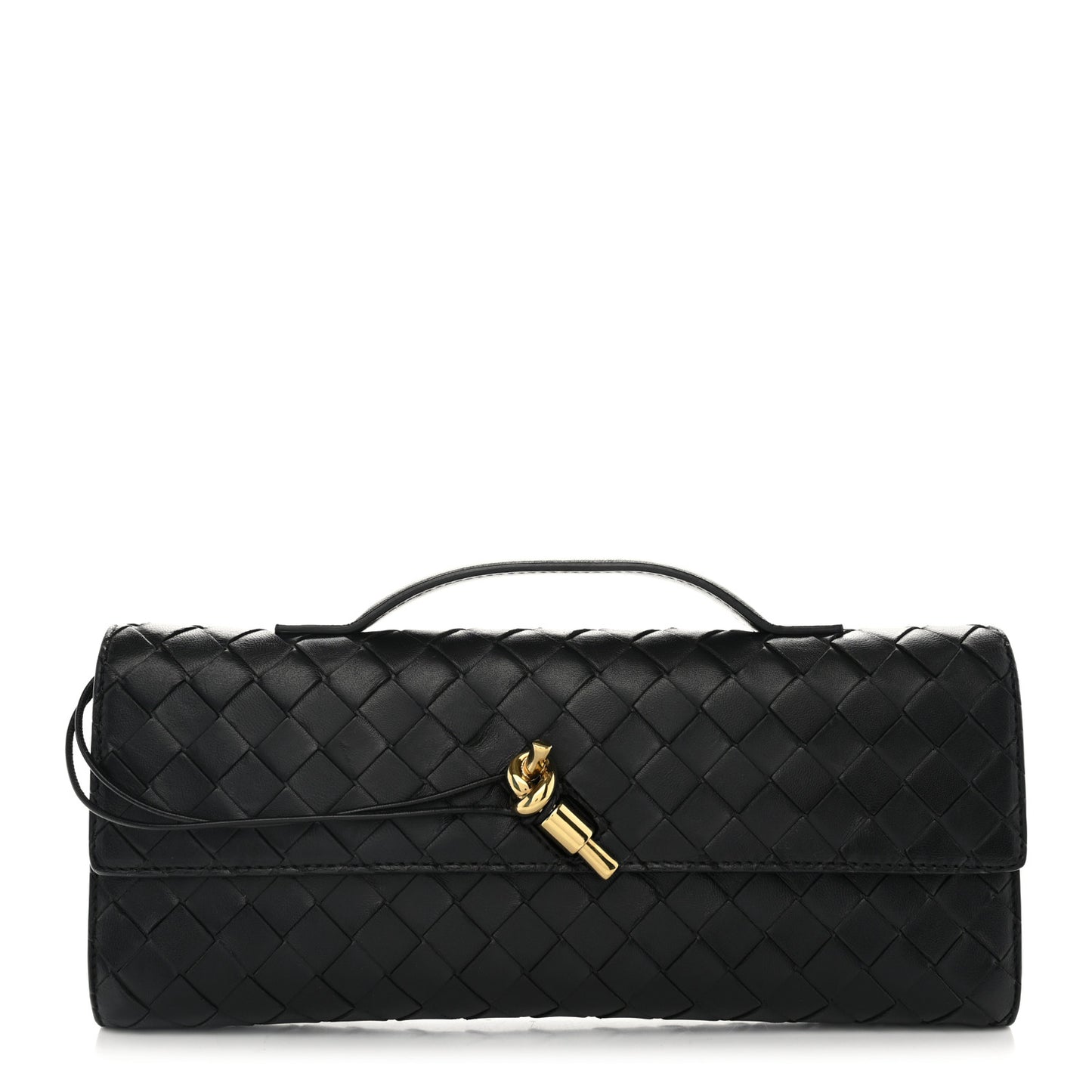 Nappa Intrecciato Long Andiamo Top Handle Clutch Black