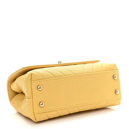 Chanel Caviar Chevron Quilted Mini Coco Handle Flap Yellow 4 of 11