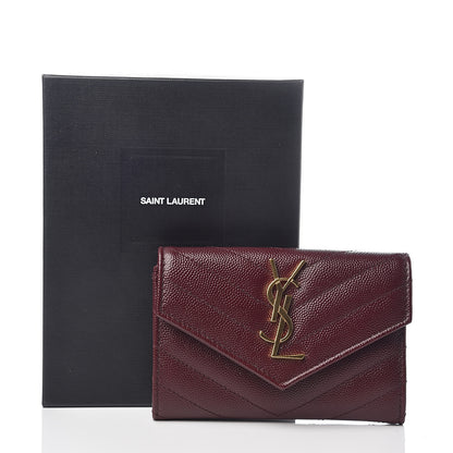Saint Laurent Grain De Poudre Matelasse Chevron Small Monogram Envelope Wallet Bordeaux 6 of 6