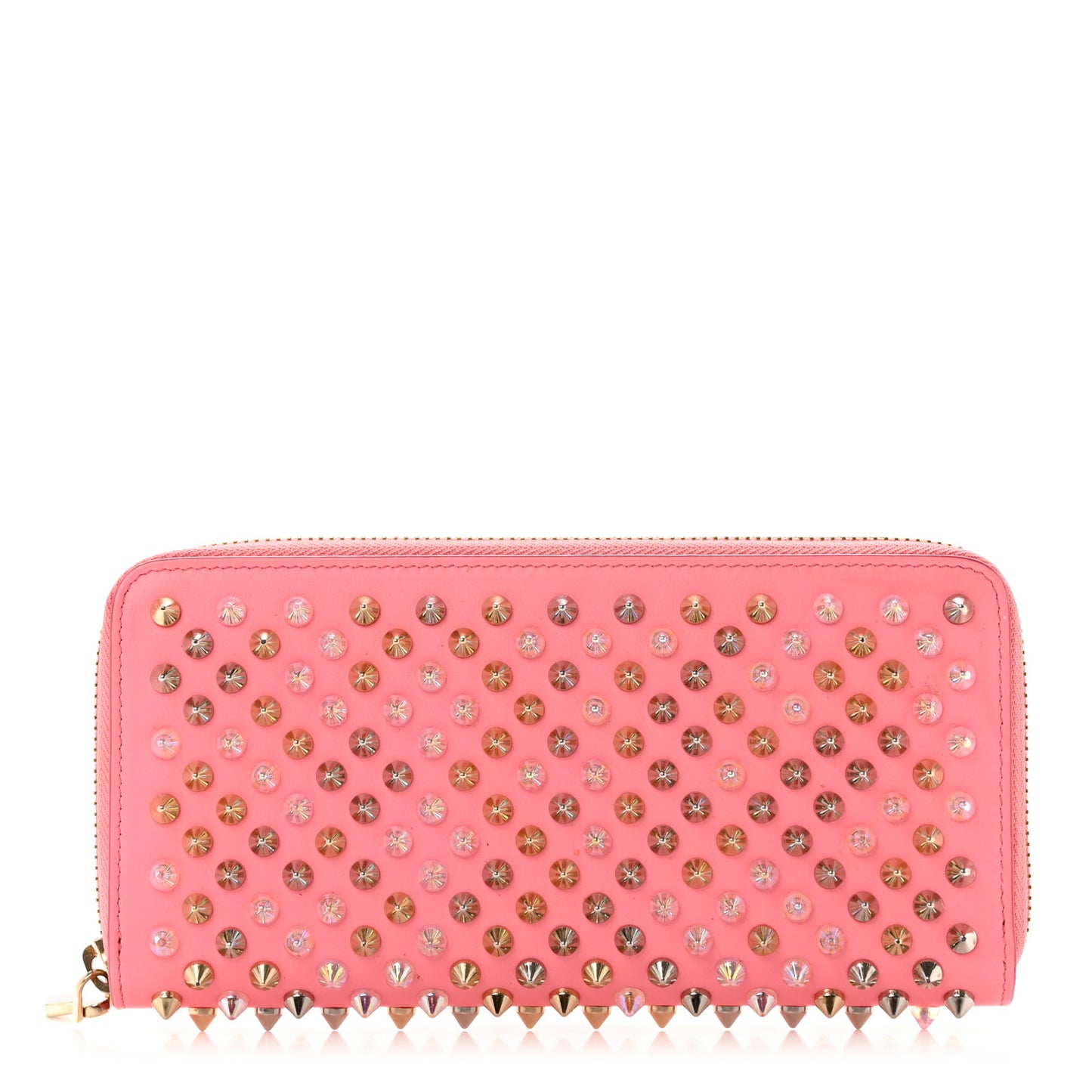 Calfskin Panettone Spiked Zip Around Wallet Pink