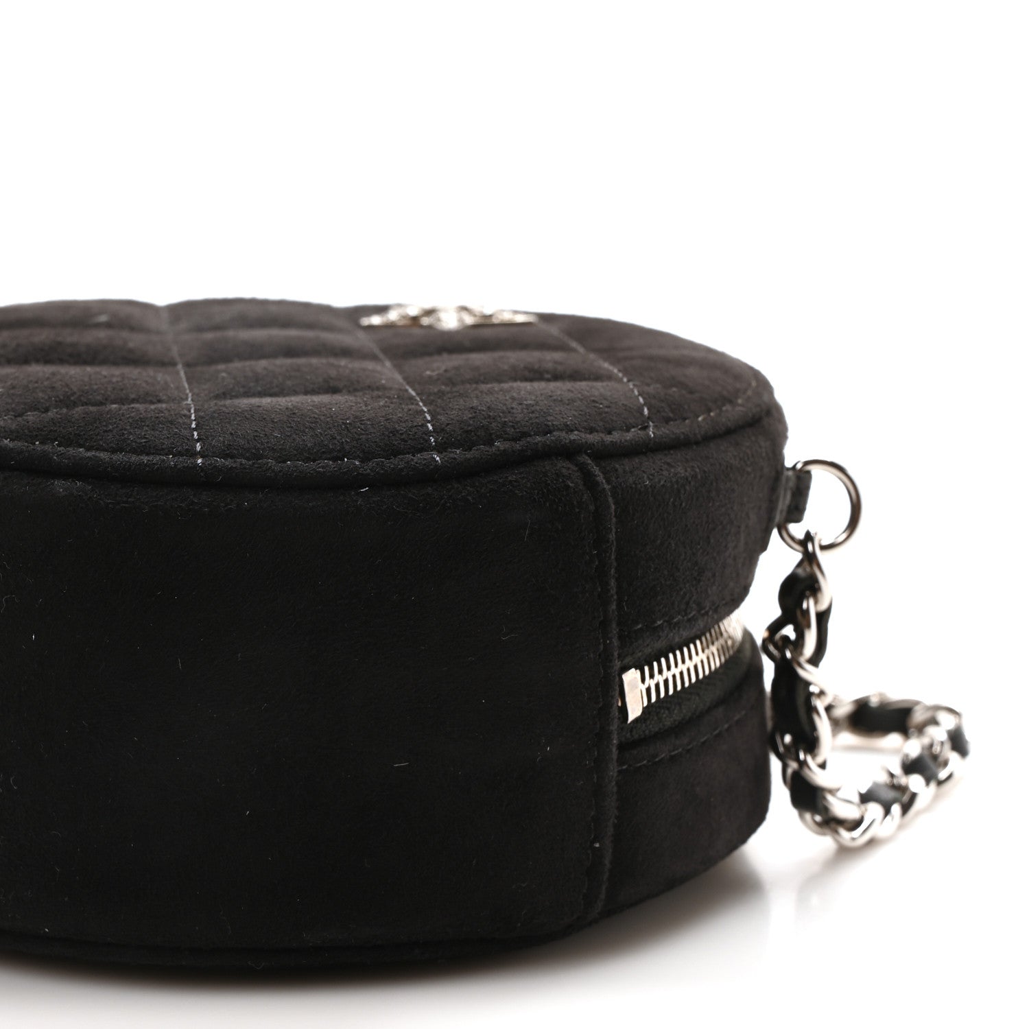 Chanel Suede Quilted Crystal Round Clutch With Logo Chain Black 10 of 10