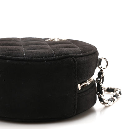 Chanel Suede Quilted Crystal Round Clutch With Logo Chain Black 10 of 10
