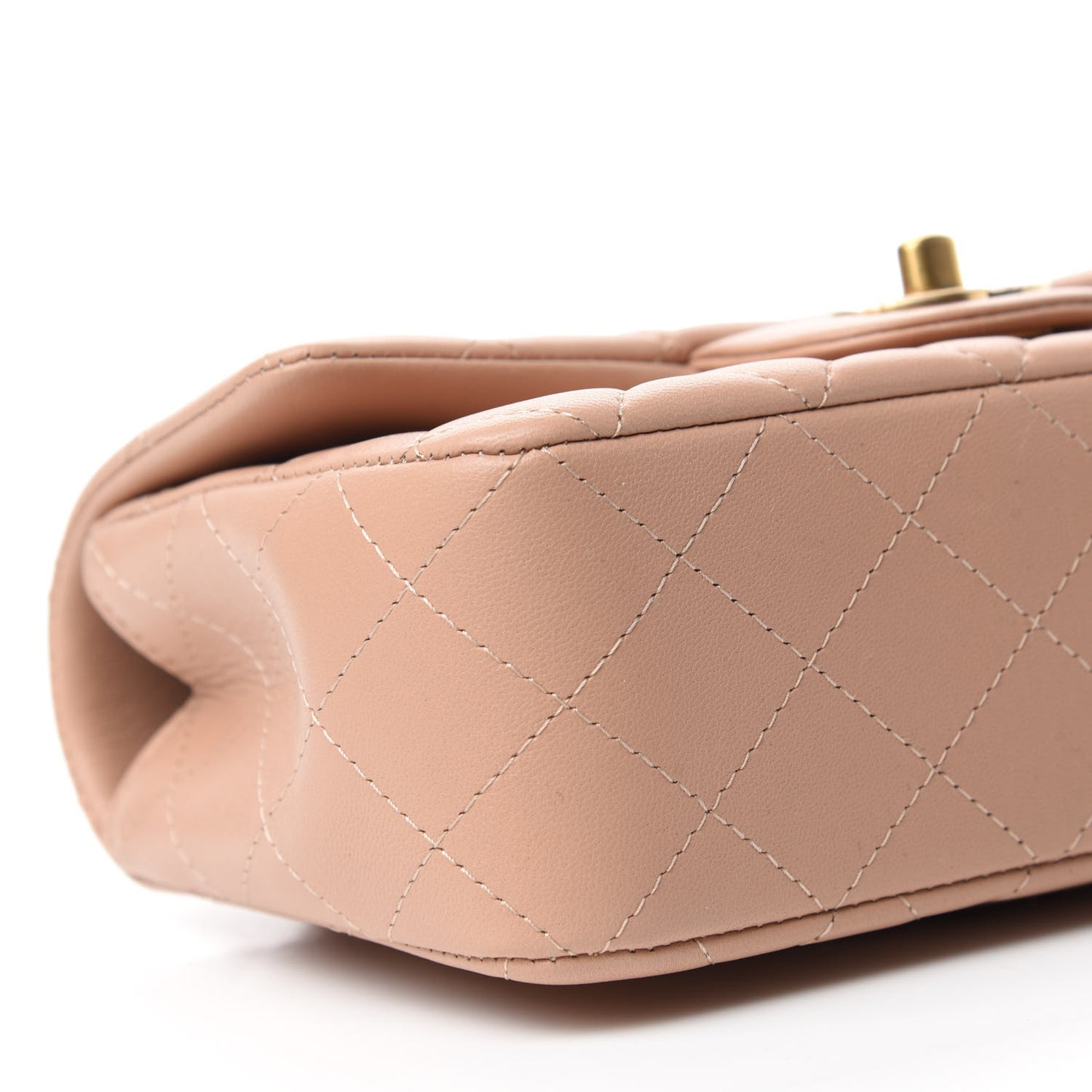 Lambskin Quilted Mini Top Handle Rectangular Flap Beige