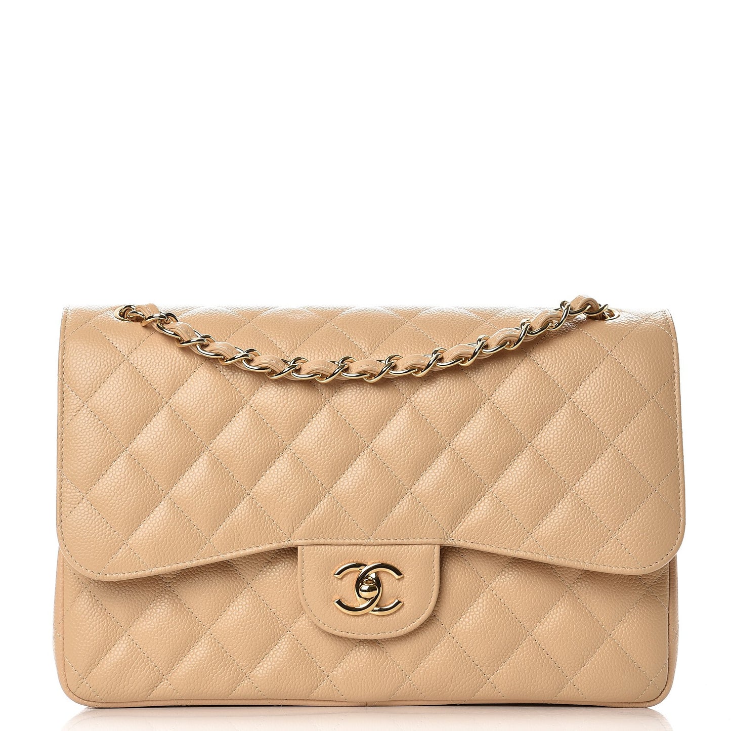 Caviar Quilted Jumbo Double Flap Beige Clair