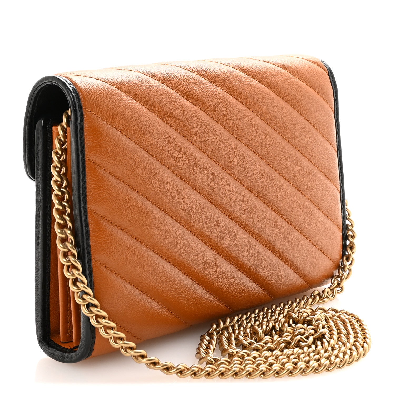 Gucci Vintage Effect Calfskin Matelasse Diagonal Torchon GG Marmont Chain Wallet Cognac 3 of 10