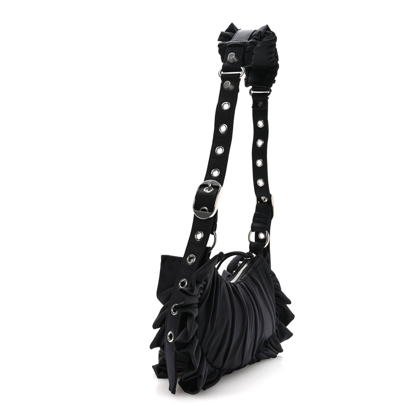 Ruffled Jersey Le Cagole Shoulder Bag XS Black