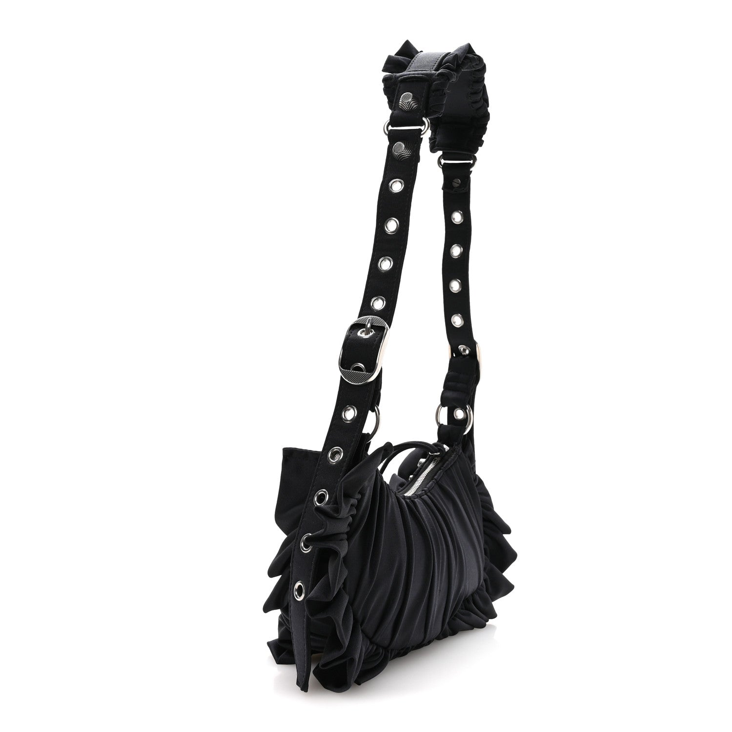 Balenciaga Ruffled Jersey Le Cagole Shoulder Bag XS Black 4 of 11