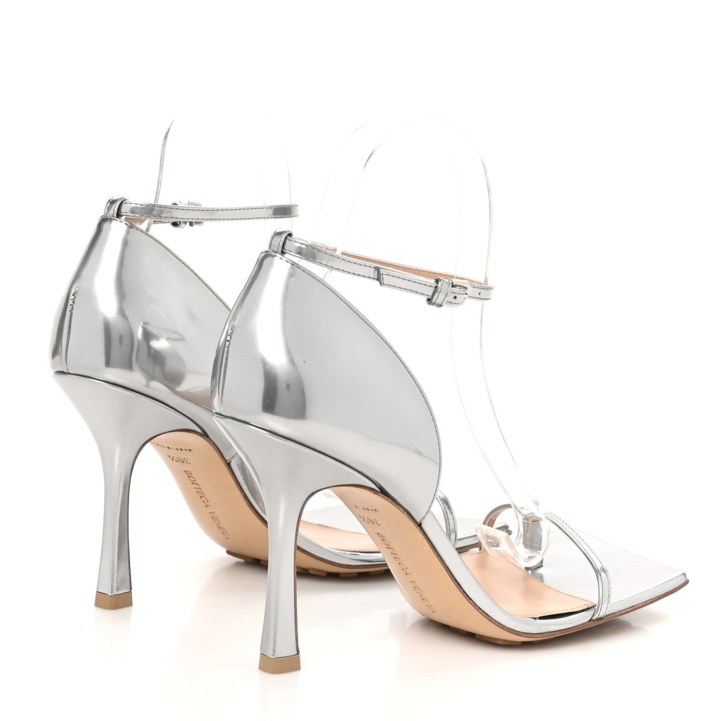 Mirror Calfskin Stretch 90mm Sandals 38.5 Silver