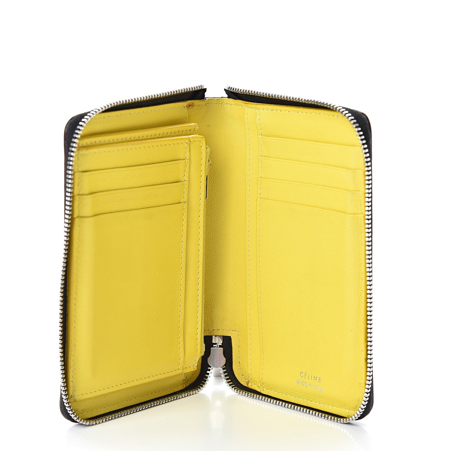Celine Drummed Calfskin Zip Around Multifunction Wallet Black Citron 5 of 15