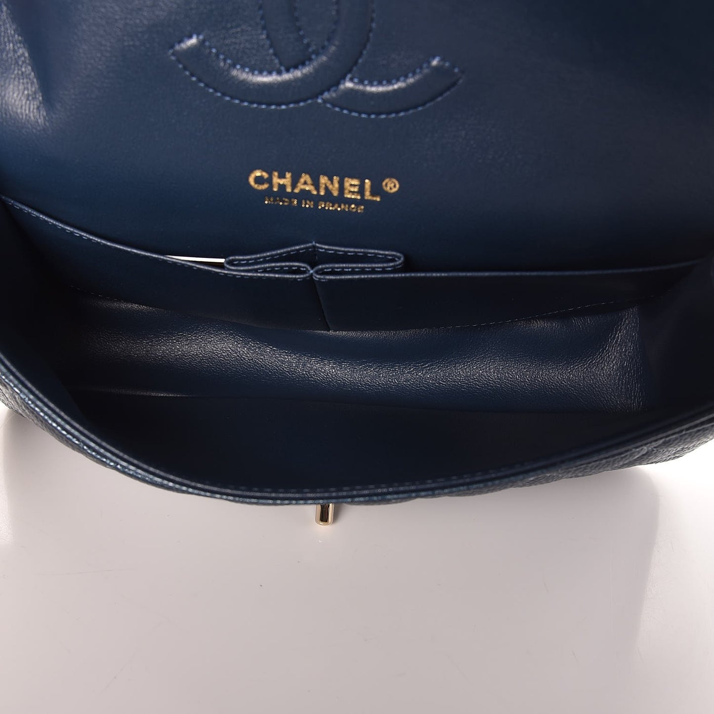 Metallic Caviar Quilted Medium Double Flap Dark Blue