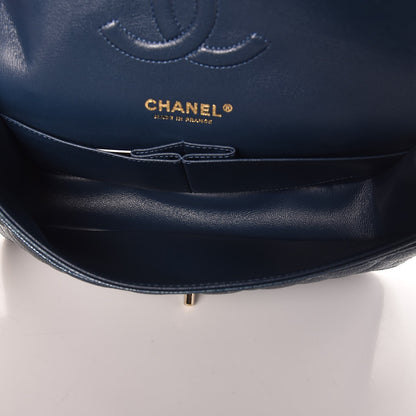 Chanel Metallic Caviar Quilted Medium Double Flap Dark Blue 6 of 8