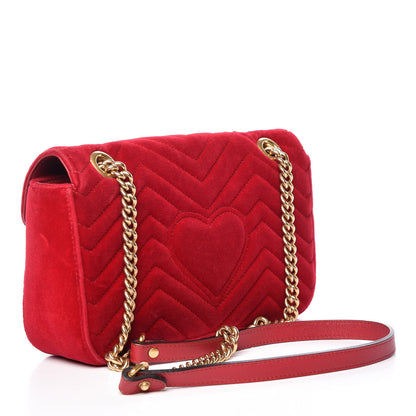Gucci Velvet Matelasse Small GG Marmont Shoulder Bag Hibiscus Red 3 of 10