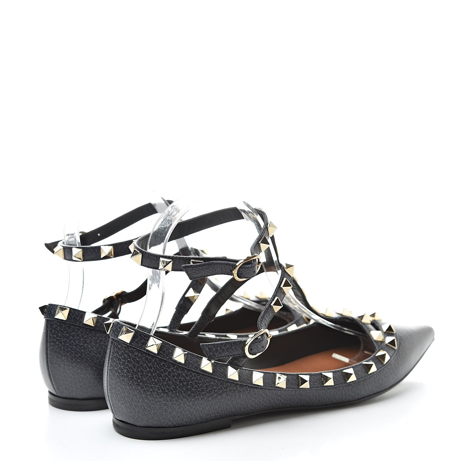 Valentino Garavani Pebbled Calfskin Rockstud Cage Ballerina Flats 38 Deep Denim 4 of 9