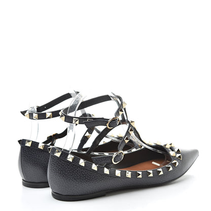 Valentino Garavani Pebbled Calfskin Rockstud Cage Ballerina Flats 38 Deep Denim 4 of 9