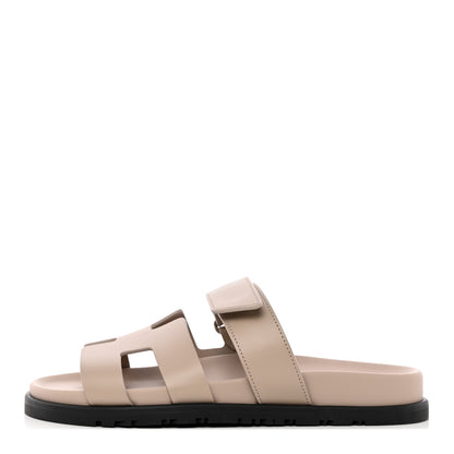 Hermes Calfskin Womens Chypre Sandals 37.5 Beige Mastic 1 of 15