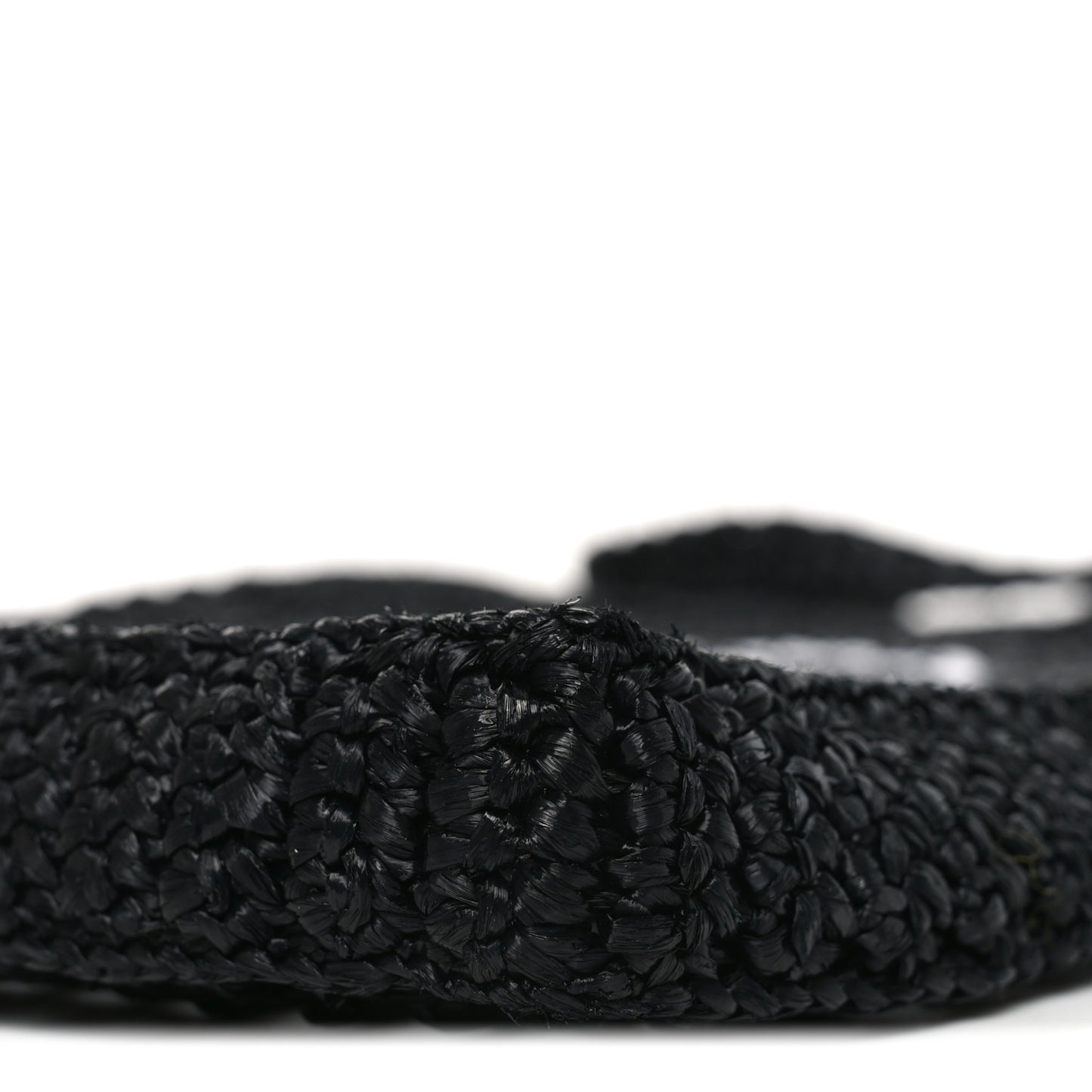 Yarn Raffia Effect Crochet Logo Embroidered Tote Bag Black